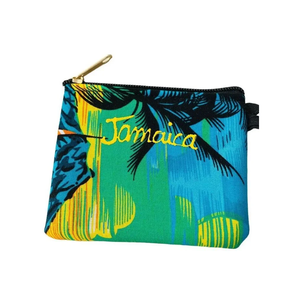 Jamaica‎ Souvenir Small Tropical Print Fabric Wristlet Zip Top 4.75